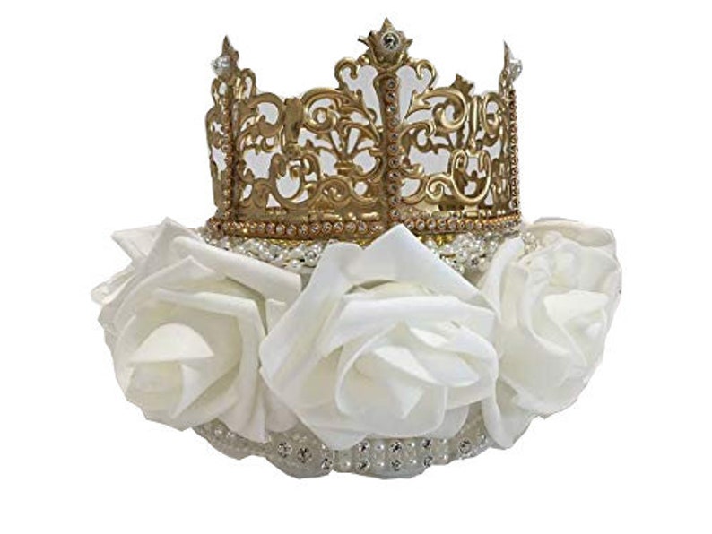Crown Princess Prince Gold Crown With Flowers Cake Topper Rhinestones Decoration For Birthday Sweet 16 Weddings Choose Style