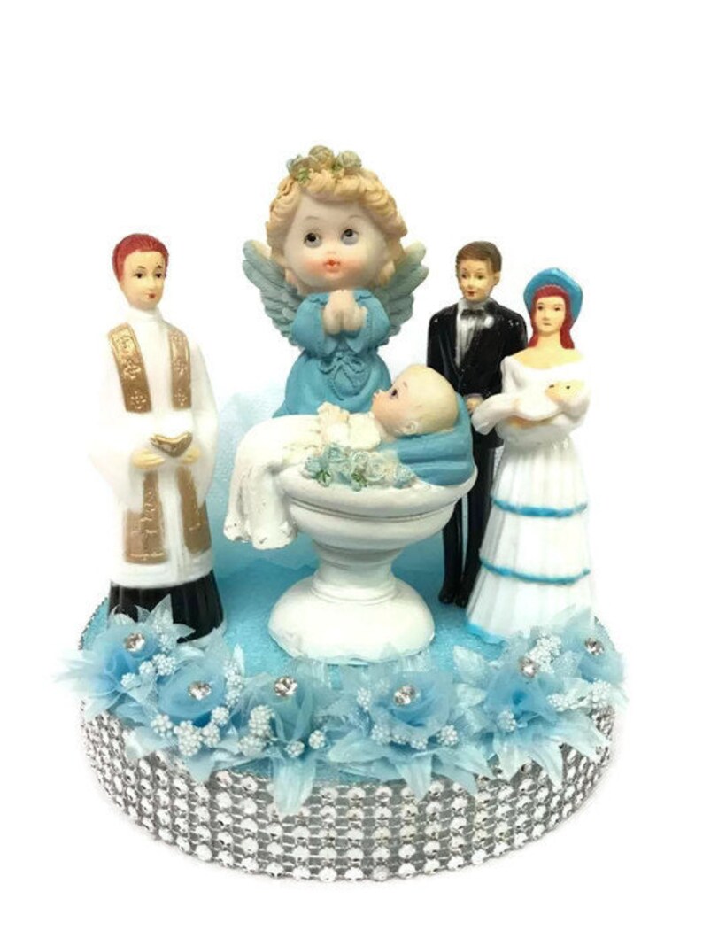 Christening Pink or Blue Angel Baptismal Cake Topper Centerpiece Keepsake Decoration