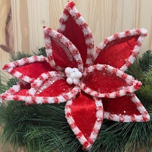 22&quot; Candy with Snowglitter Poinsettia Stem Christmas Tree Trimming Home Wreath Accent Decoration