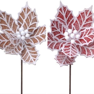 24&quot; Red & White or brown and White Gingerbread Poinsettia Stem ~ 24 inch