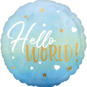 Hello World blue Decorative Baby Mylar Balloon