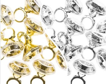 Princess Diamond Rings Party Favors - Gold Princess Party, Bridal Shower, Bachelorette Party, Jewel Party, Tea Party, Party Favors 10Pc