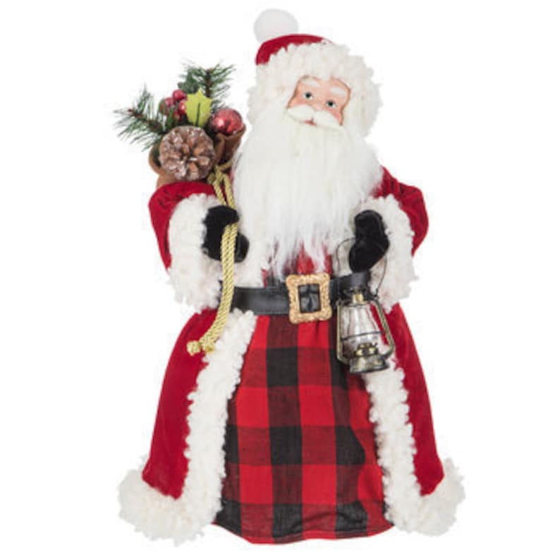 Santa Buffalo Print Tree Topper With Lantern Christmas Tree Top Decoration Gift Keepsake