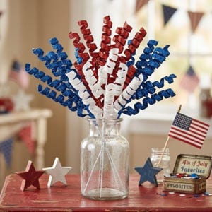 Patriotic Glitter Spiral Pick, Red White Blue Wreath Stem Spray