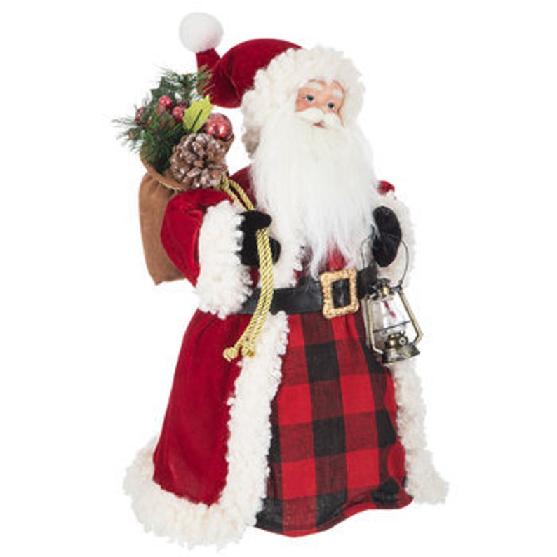 Santa Buffalo Print Tree Topper With Lantern Christmas Tree Top Decoration Gift Keepsake