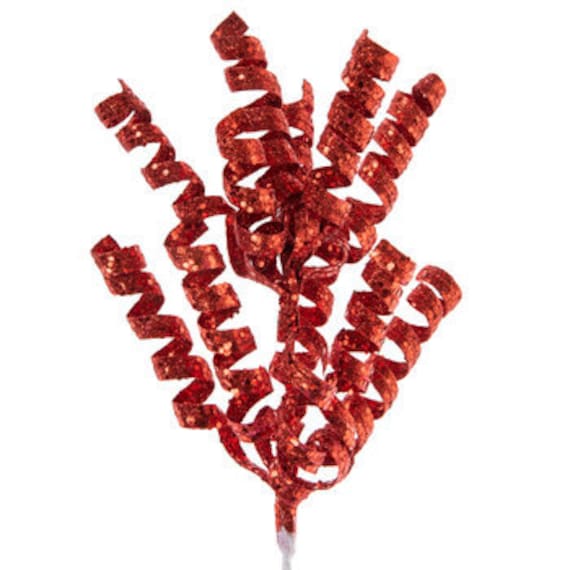 Red Glitter Curl Pick Stem Spray Christmas Wreath Pick Spray Etsy