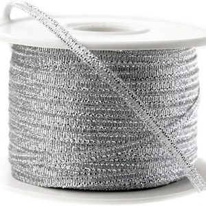 Nylon Taffeta Metallic Ribbon, 100 Yards, 1/8-inch - Silver