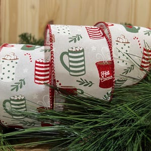 Hot Cocoa White Sage Brown Christmas Tree Ribbon 2.5&quot; Tree Wreath Trimming Decoration 30&#39;