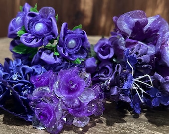 10 pezzi assortiti di organza viola: mazzi di fiori in miniatura, fiori artigianali, progetti fai da te, tutti i giorni, per tutte le occasioni.