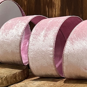 2.5" X 10Y Designer Crown Pink Blush Velvet Metallic Back Ribbon Premium Ribbon Valentine's