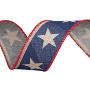 Stars Wired Edge Burlap Ribbon - 1 1/2&quot; Inches Craft Diy Projects 4th Of July 6 Yards