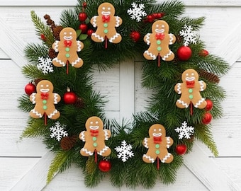 ジンジャーブレッドピックステムクリスマスツリーリースアクセント