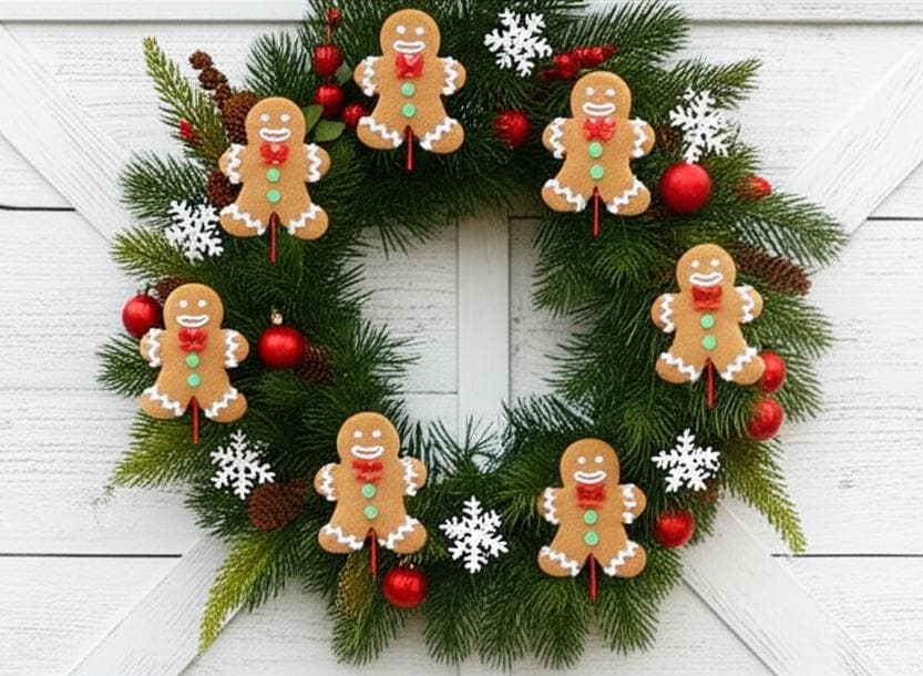 ジンジャーブレッドピックステムクリスマスツリーリースアクセント