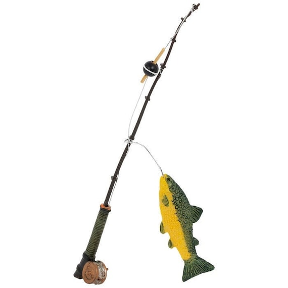 Fairy Garden Miniature Fishing Fly Fishing Pole & Reel With Fish