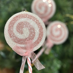 Pink & White Spiral Iced Lollipop Party Ornaments Holiday Candy Decorations Christmas or Party Decor