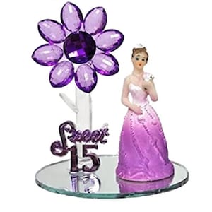 Sweet 15 or Sweet 16 Mis Quince Anos Purple or Fuchsia Sweet 15 Motive Purple Acrylic Flower with Figurine Favor Gift Keepsake