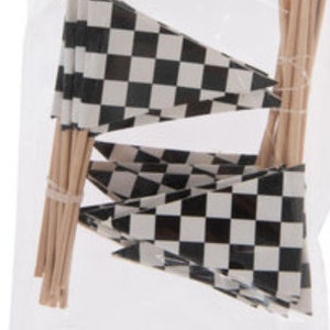 24 Checkered Flag Cupcake Toppers Birthday Party Supplies Goodie Bags Accessories 2&quot; Length