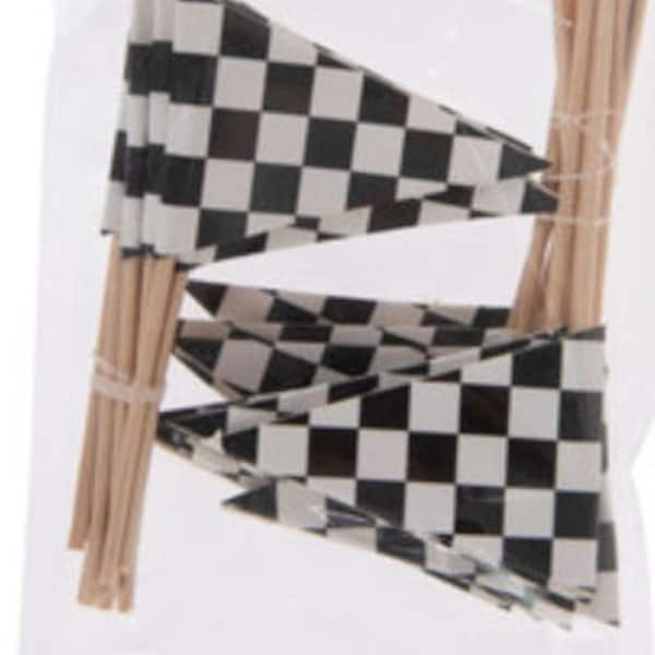 24 Checkered Flag Cupcake Toppers Birthday Party Supplies Goodie Bags Accessories 2" Length