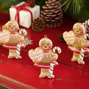 Gingerbread Girl Heart Merry Christmas Ornaments for Holiday Trees, Centerpieces,  Wreaths,  Cake Decorating and much more (Set of 3)