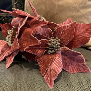 Flor de Pascua de terciopelo malva, decoración navideña para el hogar, árbol de mesa, decoración