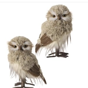 Conjunto de 2 peças de 9&quot; Coruja de penas de chalé de inverno Coruja de penas 2 decorações variadas para árvores de Natal Guirlanda de destaque