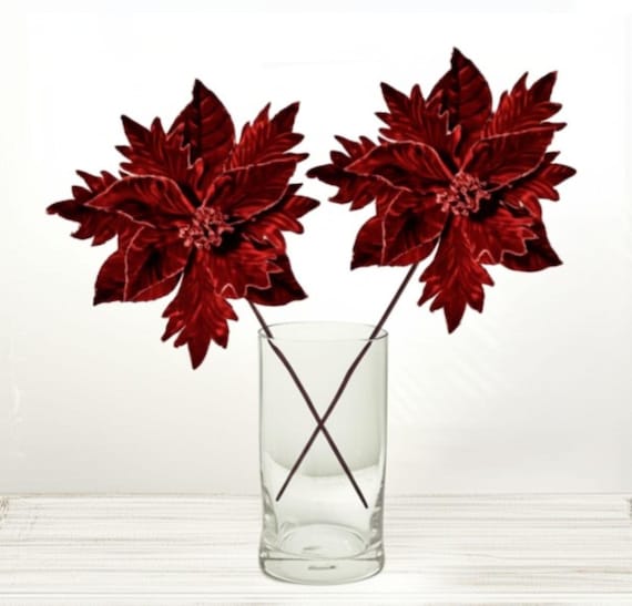 Samt Weihnachtsstern Burgundy Glitter Floral Stem Urlaub Dekor Pick  knstliche Blume fr Krnze, Girlanden und Mittelstcke - Etsy.de