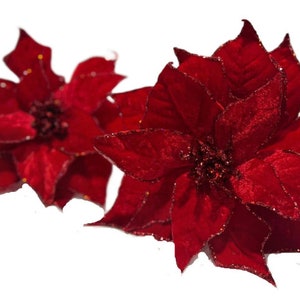 2 Large Glitter Christmas Red Poinsettia Pick For Christmas Trees Christmas Wreaths