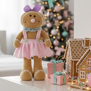 Plush Gingerbread Couple Pastel Jumper Bakery Christmas Shelf