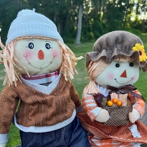 13&quot; inch Plaid Apron Scarecrow Shelf Sitter Shelf Sitter Home Fall Autumn Table Decoration