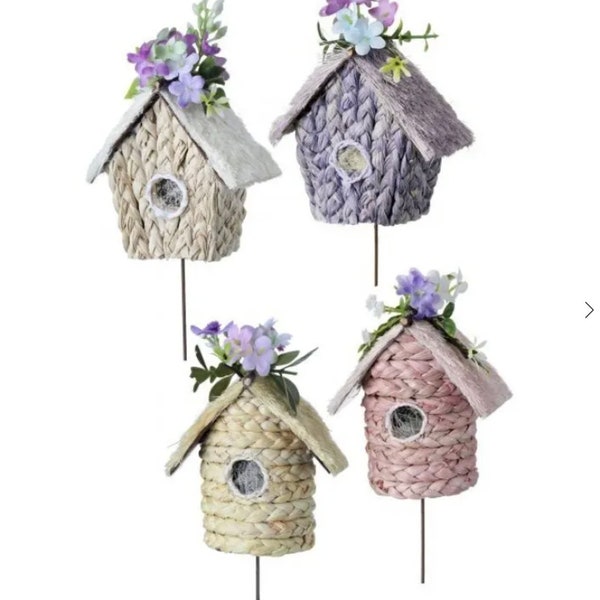 Spring Birdhouse Pick, Spring Floral Pick, Spring Decor, Easter Bird House Pick, Birdhouse Picks, Wreath Attachment