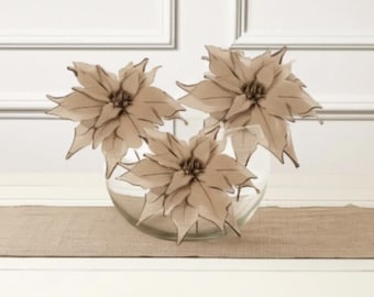 Burlap Poinsettia Pick Christmas Tree Trimming Home Decoration Keepsake Wreath Decorations