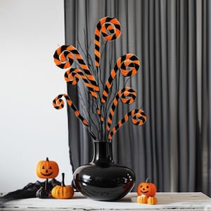 "28 ""Samt Whimsy Curl Spray - Schwarz / Orange Herbst Halloween Trim ein Baum DIY Arrangement Dekoration."