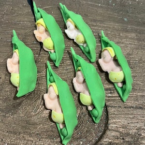 6 Cold Porcelain Pea in a Pod Party Favor Decoration Baby Shower Decoration