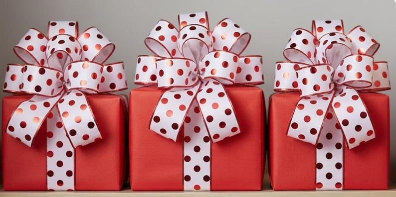 Ruban de luxe en velours blanc à pois - Bordure pailletée rouge - Ruban design avec bordure métallique de 10 mètres pour décoration de Noël, emballage cadeau et fêtes image 1