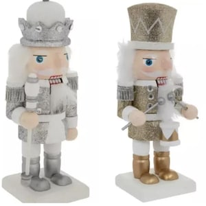 Gold Glitter Drummer Nutcracker or Silver Glitter King Nutcracker Christmas Home Decor Accent Choose Style