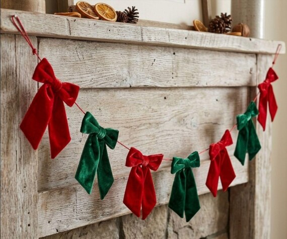 Velvet Bow Garland – Pink, White, Red, Red And Green | Christmas Tree And Mantel Decor