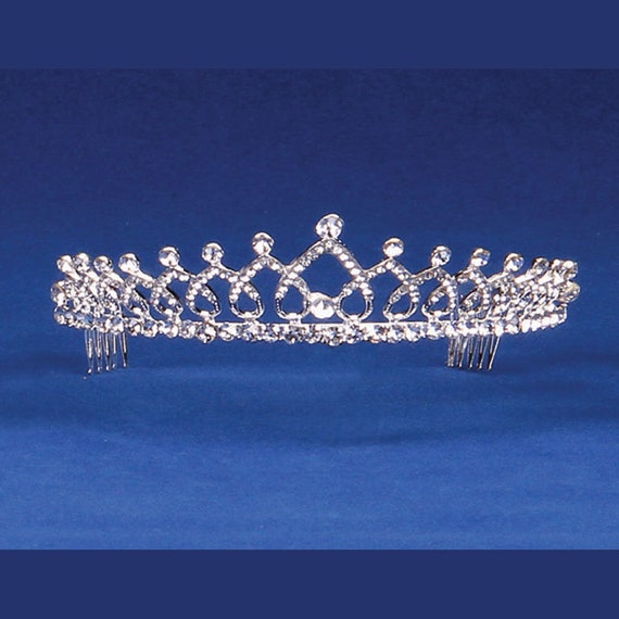 Diadème Couronne Princesse En Strass - Pour Mariage, Bal, Anniversaire - Taille 15x6.5 Cm, Argenté - Avec Boucles Pour Fixation
