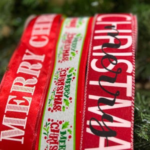 3 Roll Lot Christmas Ribbon - 2 1/2&quot; Merry Christmas DIY Tree Trimming Decoration