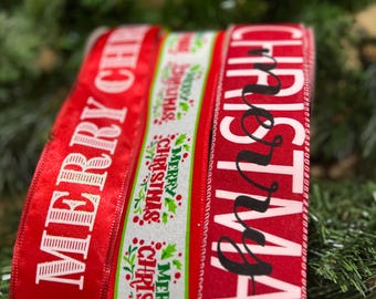 3 Roll Lot Christmas Ribbon - 2 1/2" Merry Christmas DIY Tree Trimming Decoration