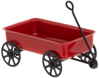 Fairy Garden Miniature Red Wagon for Fairy Garden, Red Metal, Fairy Furniture, Dollhouse Accessory, Vintage Style Wagon
