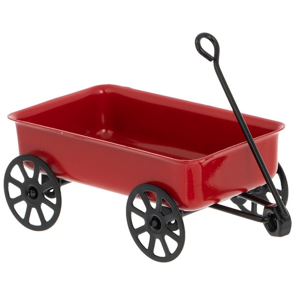 Fairy Garden Miniature Red Wagon for Fairy Garden, Red Metal, Fairy Furniture, Dollhouse Accessory, Vintage Style Wagon