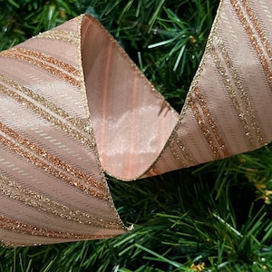 2.5" Wired Rose Gold Christmas Holiday Striped Ribbon - 30 Feet