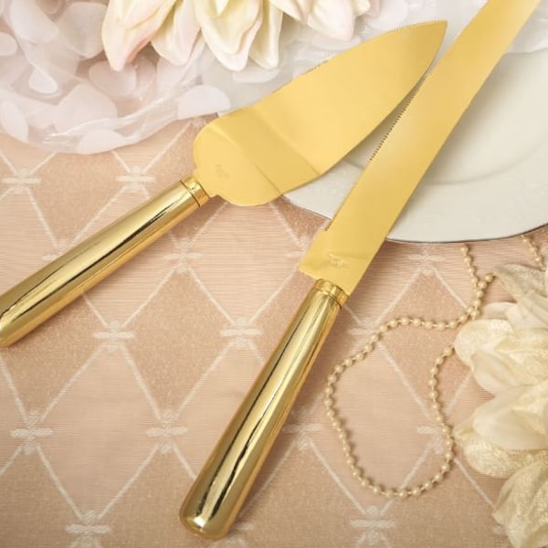 Gold Cake Server And Knife Set For All Party Occasions Wedding Bridal Birthday