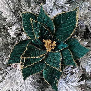 Velvet Poinsettia Stem Christmas Tree Trimming Home Wreath Accent Decoration 11&quot; W