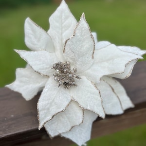Large Glitter Christmas White Poinsettia Pick For Christmas Trees Christmas Wreaths