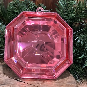 6 Inch, Square Pink Emerald Cut Ornament, Gem Ornament, Jewel Ornament, Wreath Attachment, Christmas Decor, Tree Ornament