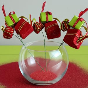 Red and Lime Green Present Gift Box Picks Christmas Decor