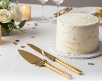 Wedding Cake Cutting Set | Gold Knife & Server for Bridal Celebrations