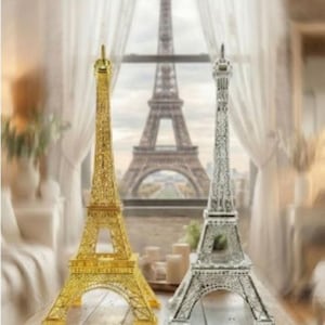 6" Gold or Silver Eiffel Tower Distressed Paris France Metal Stand Model For Table Decoration