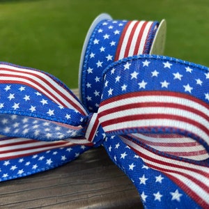 Nastro con bordo metallico a stelle e strisce da 10 metri - Nastro patriottico da 2 1/2&quot; per progetti fai da te per il Memorial Day del 4 luglio